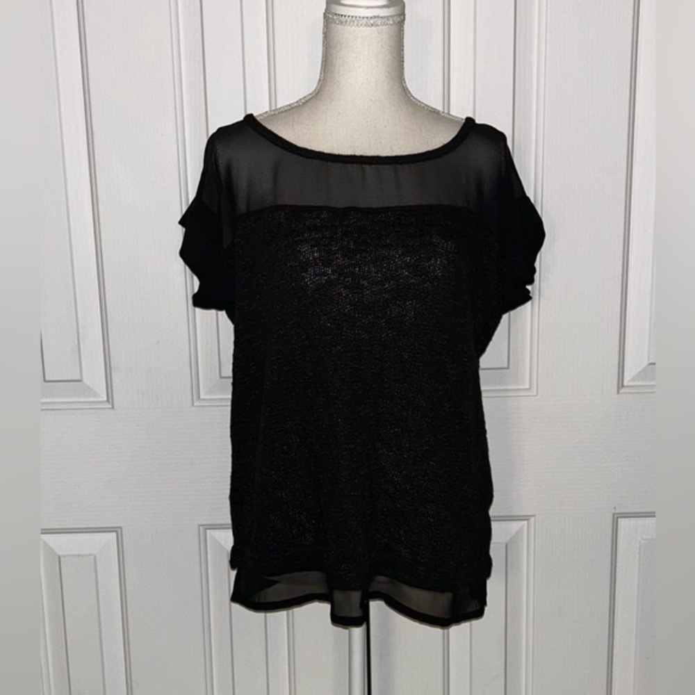 NWOT ESPRIT Women Knitted Top, Top & Bottom Sheer, Black, Size Medium
